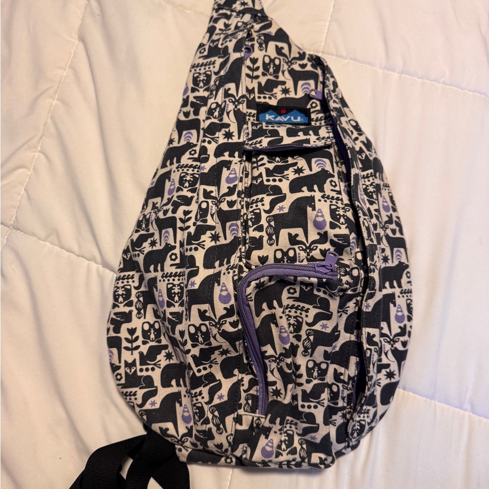 KAVU Black/ Cream/ Lilac Animal Print Sling Bag
